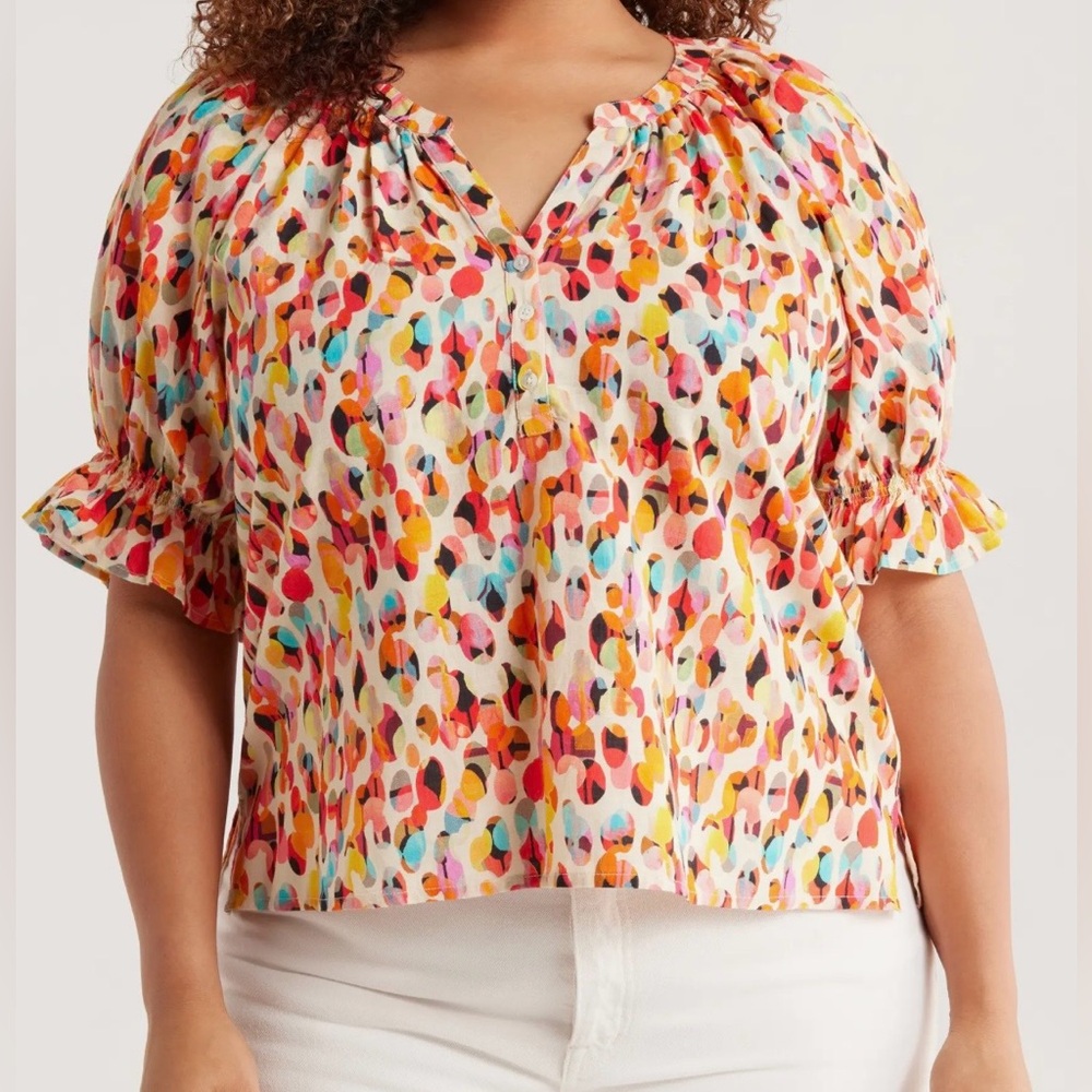 Liverpool Women's Multicolor V-Neck Puff Sleeve Top